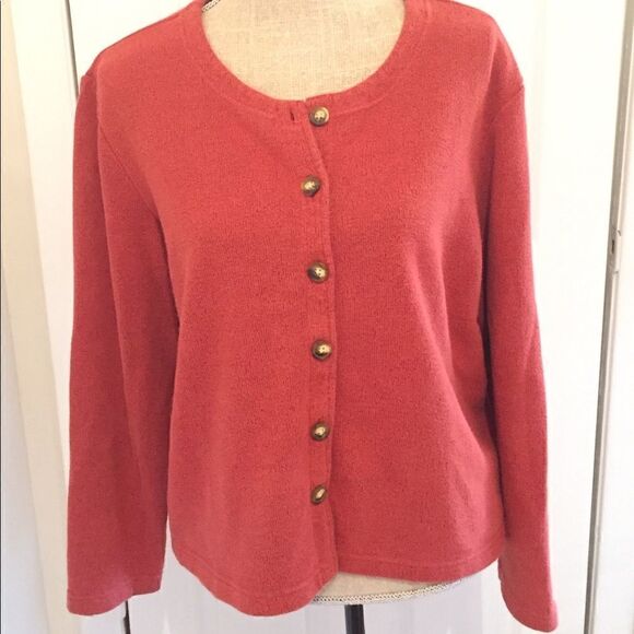 Orvis Rust Round Neck Button Front Cotton Cardigan Women’s Sz L - Picture 1 of 5